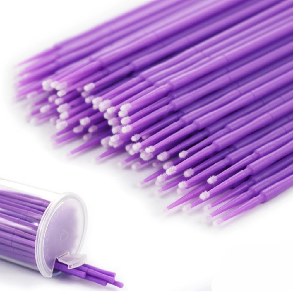 Disposable Plastic Stem Button Long Head Micro Brush | Purple | 100pcs