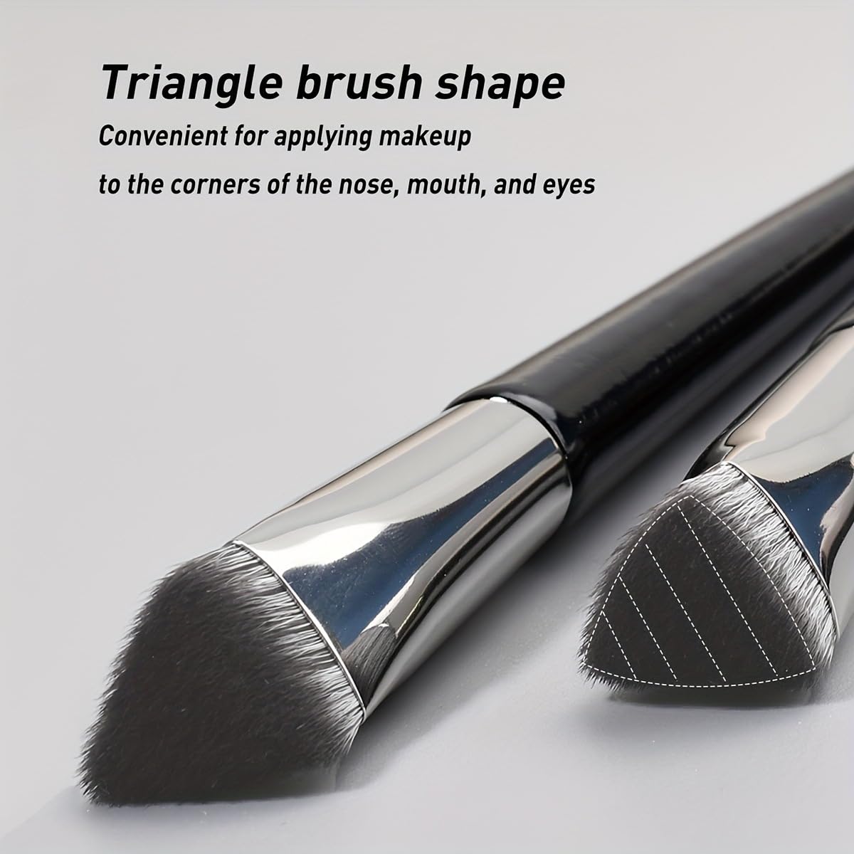 Soft Makeup Brush, Black Triangle Foundation Brush, Black & Silver - Image 4