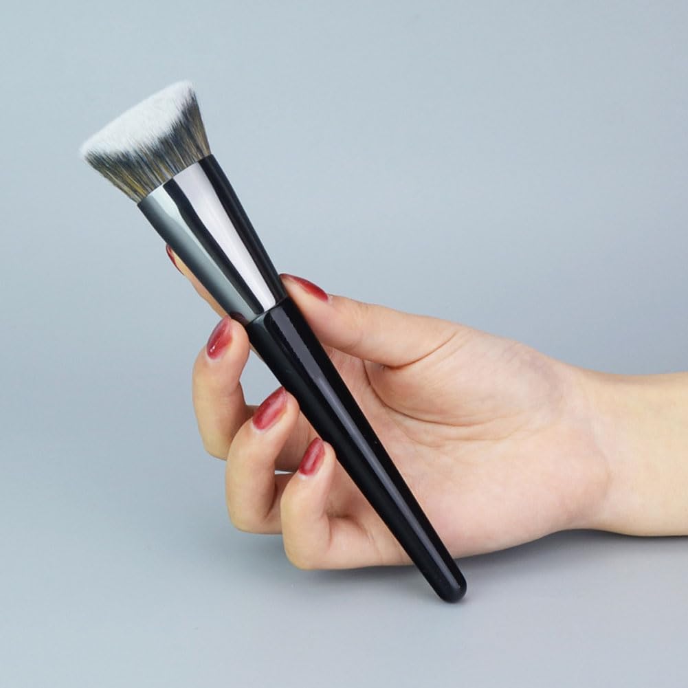 Soft Makeup Brush, Black Triangle Foundation Brush, Black & Silver - Image 3