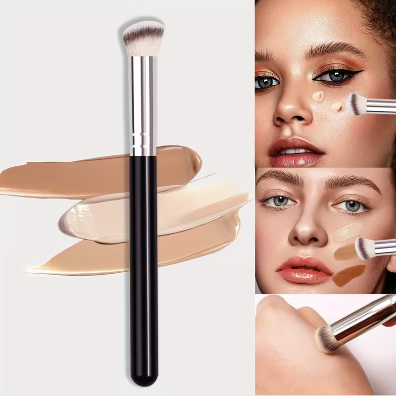 1pc Concealer Brush, High-Quality Nose Contour Silver/Black - Image 6