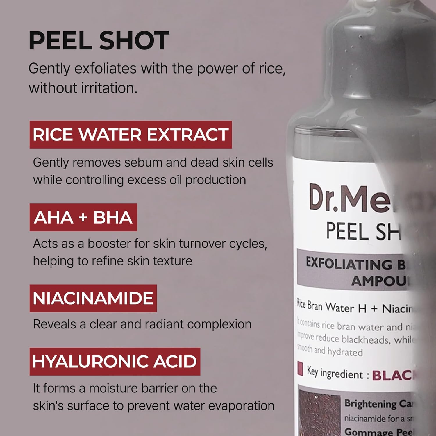 Dr.Melaxin Peel Shot Glow Rice Peeling Ampoule Duo Daily Soft Exfoliating Face - Image 3