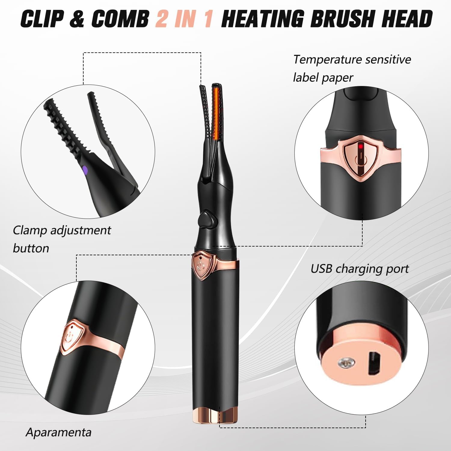 Heated Eyelash Curler Electric 2-in-1 Heatable Eyelash Brush with 3 Temperature Modes - Image 2