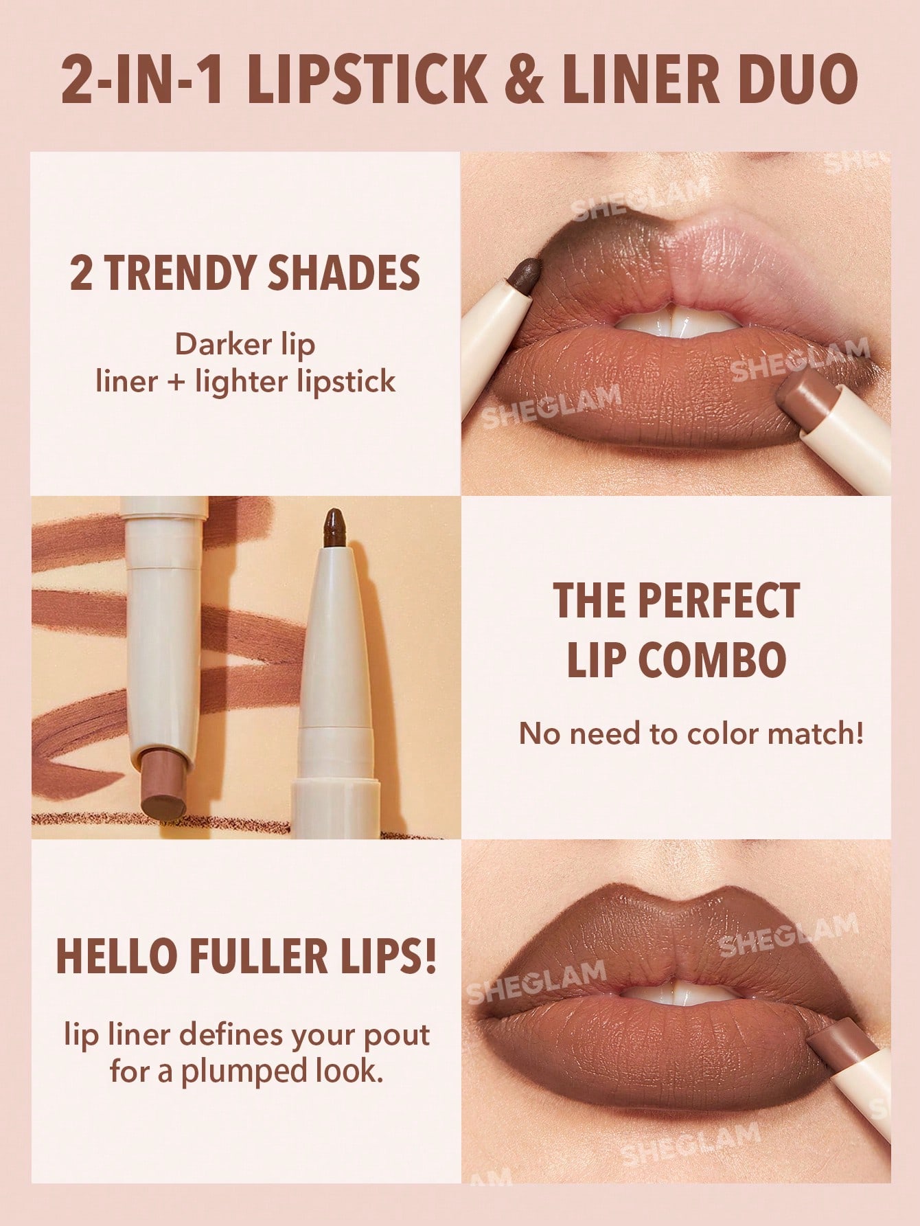SHEGLAM Glam 101 Lipstick & Liner Duo-Deep Caramel - Image 3