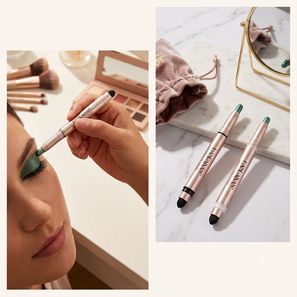 Double-ended Glitter Eyeshadow Stick, Long-lasting Cream Eyeshadow Sponge Pen - Image 3