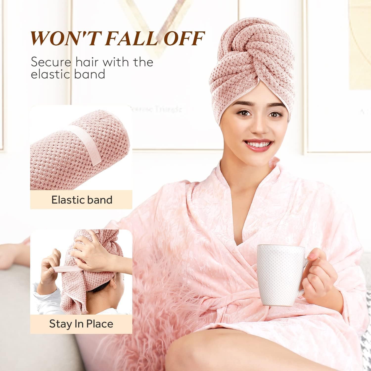 Quick-Drying Absorbent Hair Drying Towel Pink - Image 5