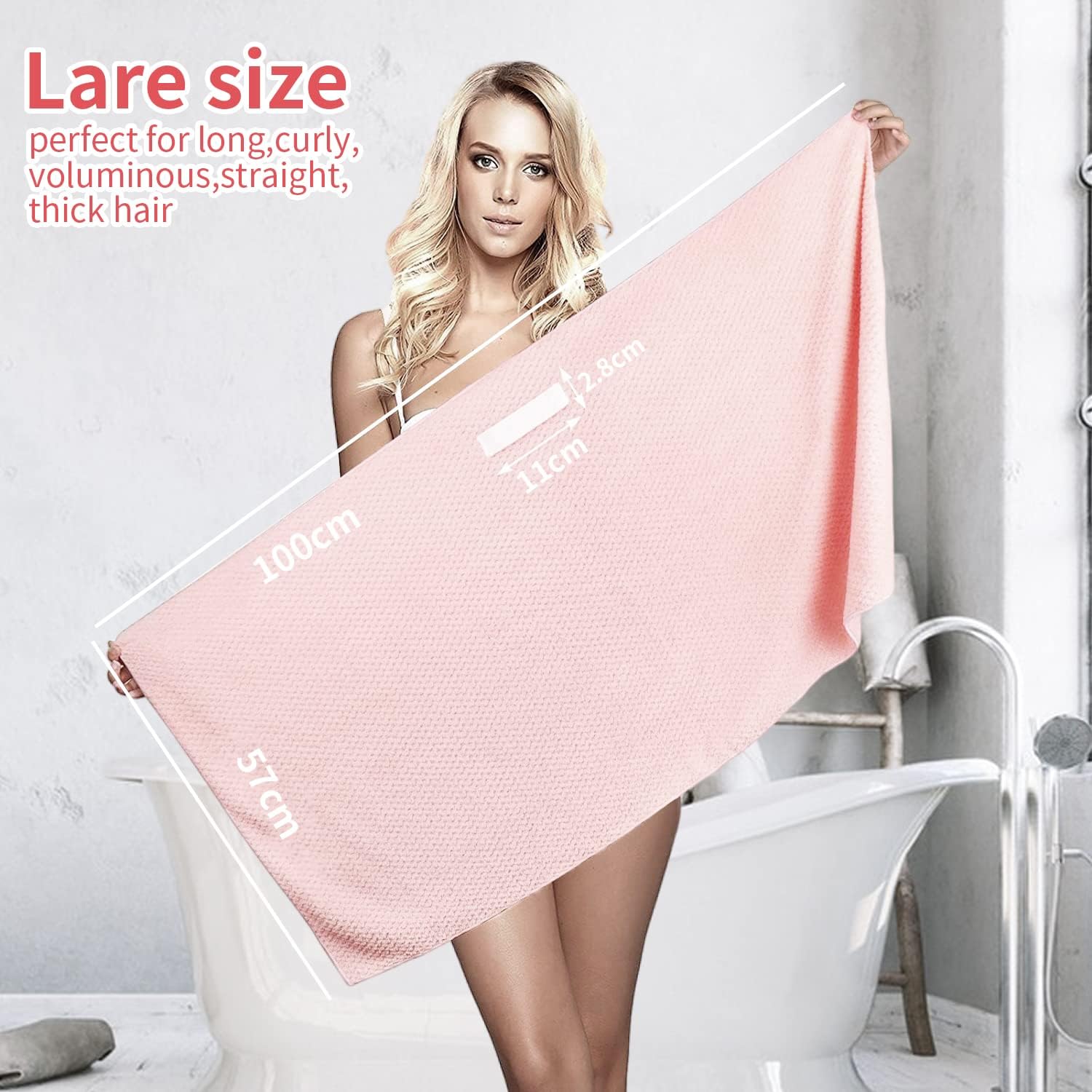 Quick-Drying Absorbent Hair Drying Towel Pink - Image 6