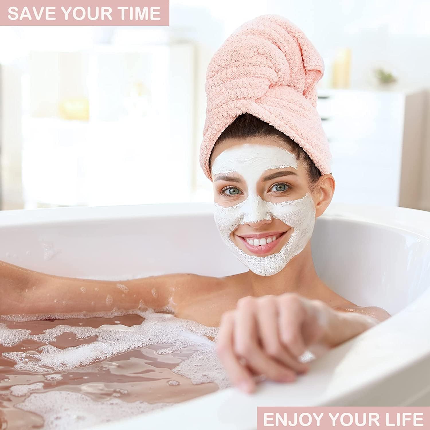 Quick-Drying Absorbent Hair Drying Towel Pink - Image 3