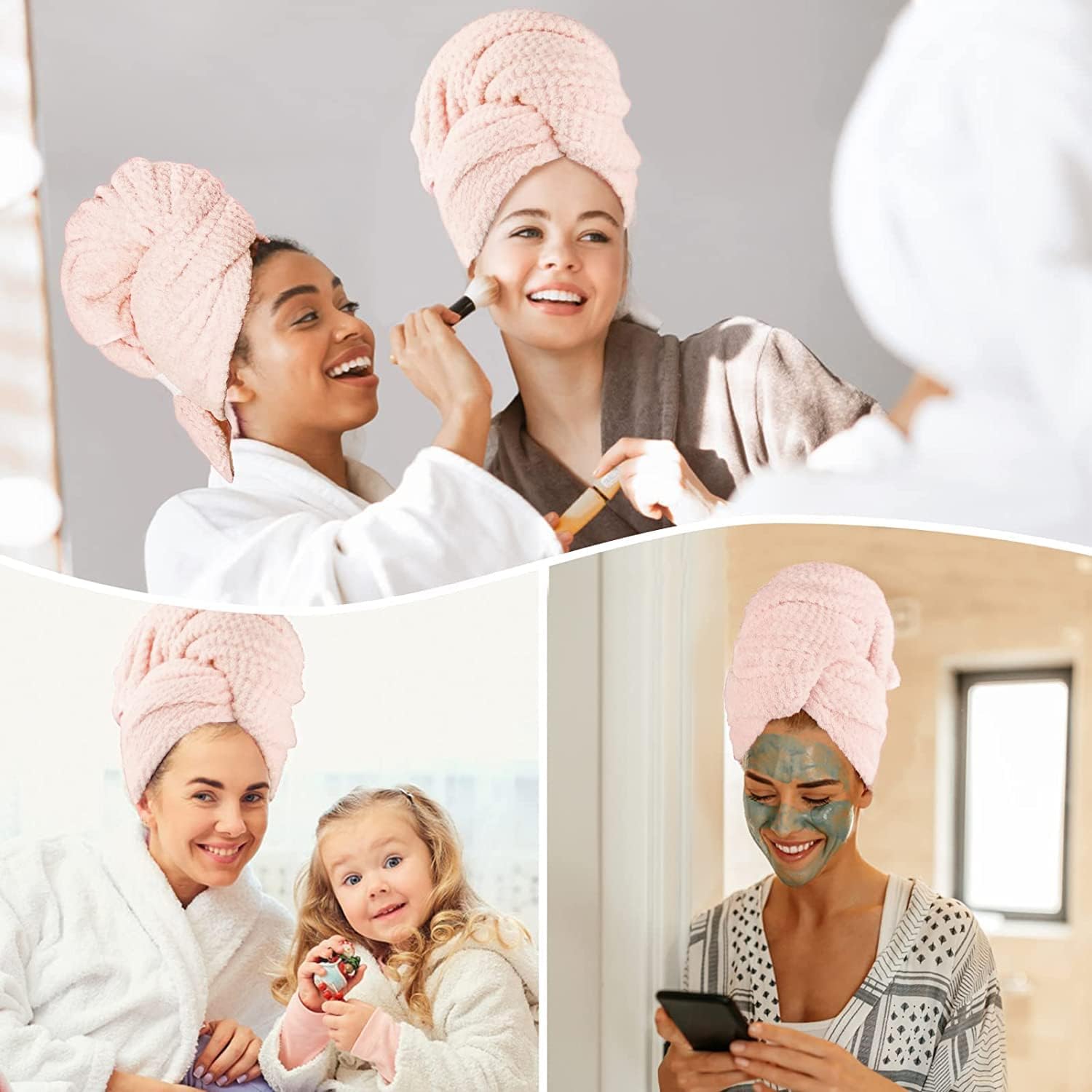 Quick-Drying Absorbent Hair Drying Towel Pink - Image 4