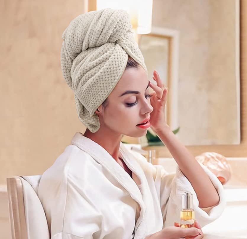 Quick-Drying Absorbent Hair Drying Towel | Beige - Image 6