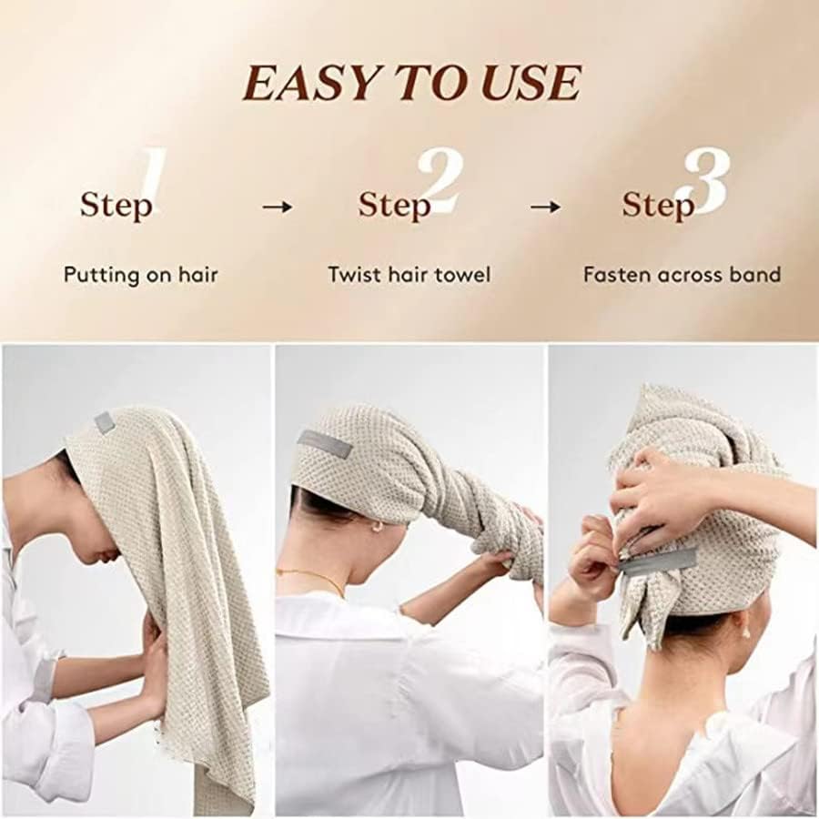 Quick-Drying Absorbent Hair Drying Towel | Beige - Image 4
