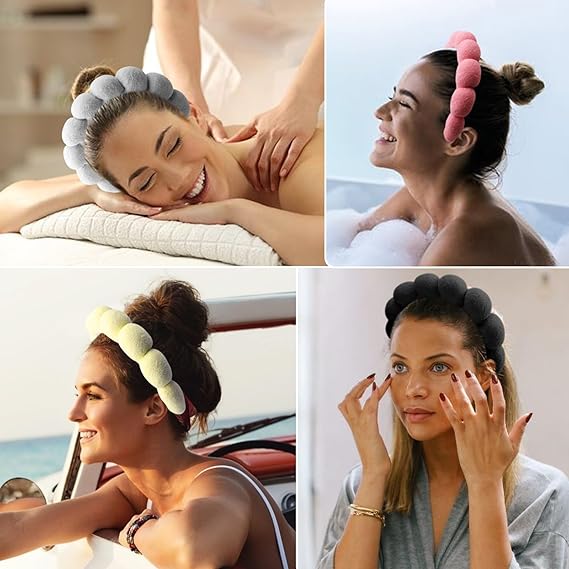 Spa Headband for Washing Face Wristband Sponge Makeup - Pink - Image 2