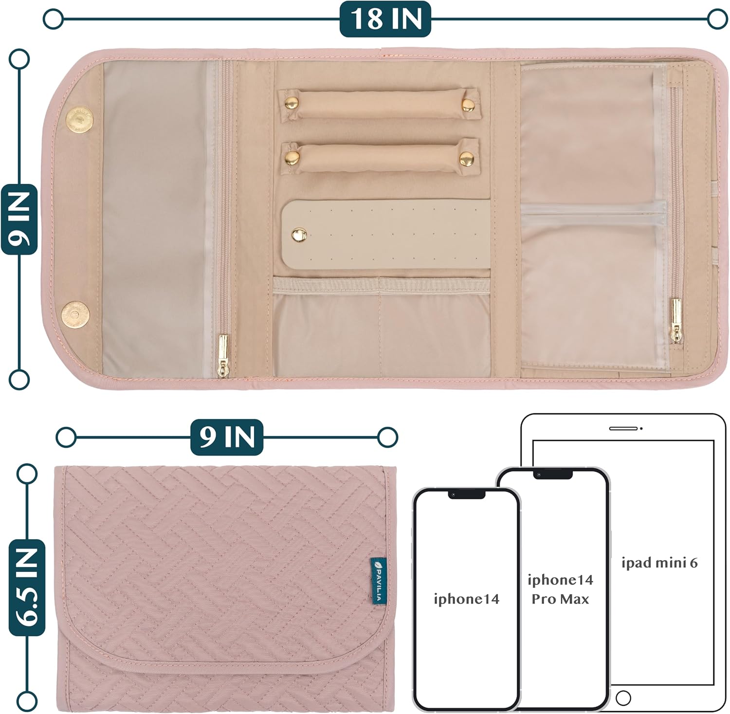 Travel Jewelry Case Organizer, Foldable Jewelry Roll Bag for Earrings, Rings, Necklaces, Bracelets & Accessories - Image 7
