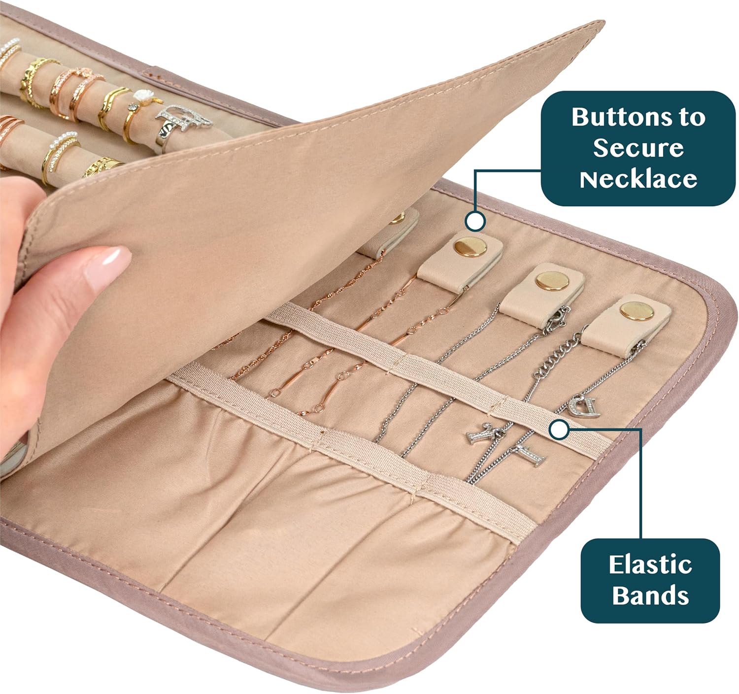 Travel Jewelry Case Organizer, Foldable Jewelry Roll Bag for Earrings, Rings, Necklaces, Bracelets & Accessories - Image 6