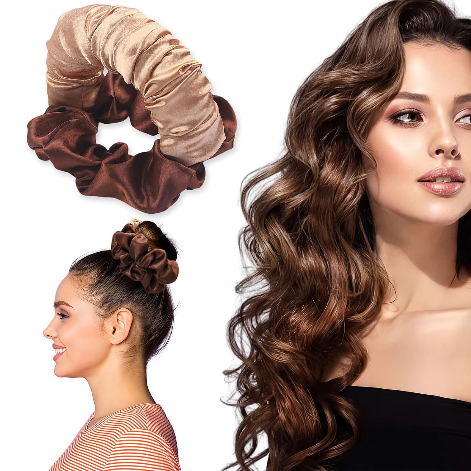 Heatless Hair Curling Double Scrunchie Black