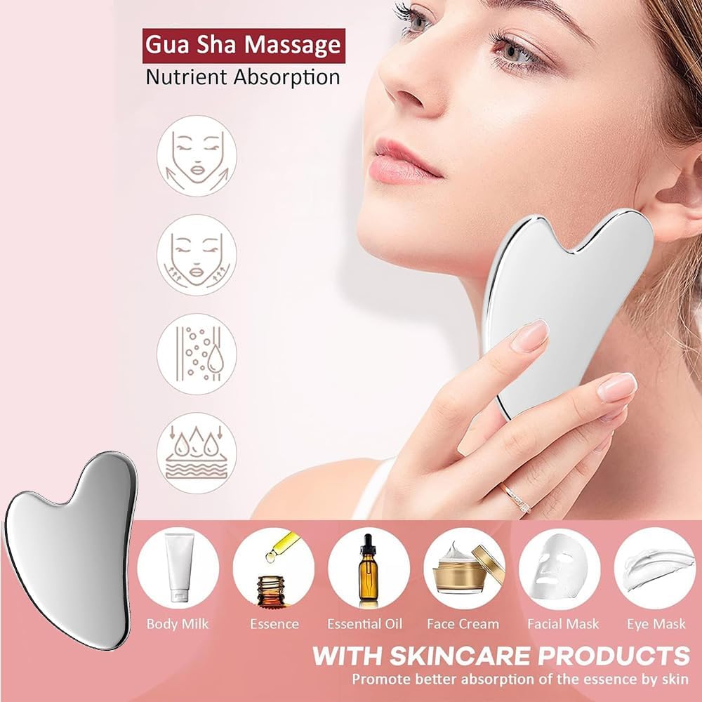 Gua Sha Stainless Steel Tool for Face Lift, Muscles and Face | Massager for Face, Eyes, Neck & Body - Image 4