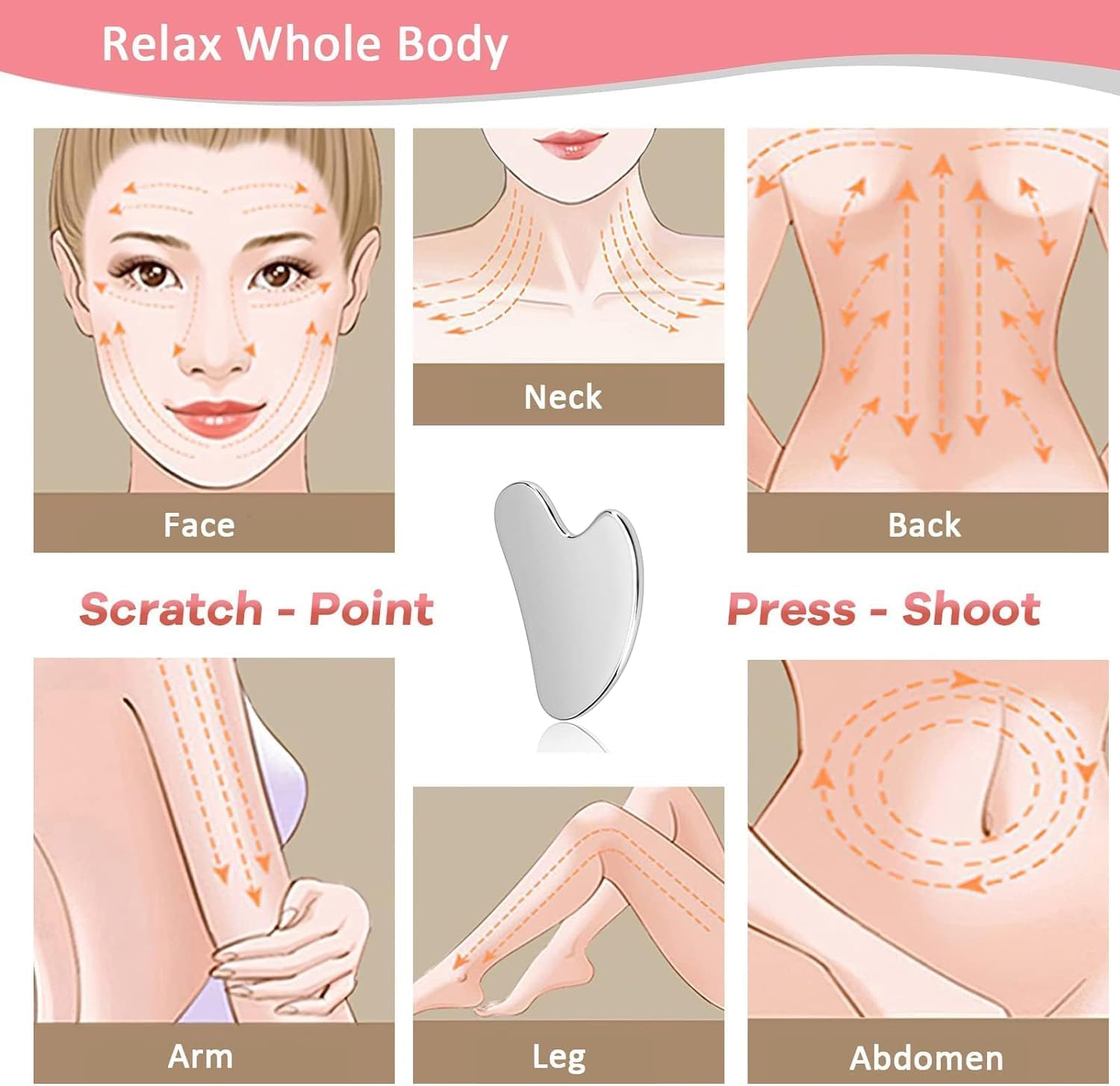 Gua Sha Stainless Steel Tool for Face Lift, Muscles and Face | Massager for Face, Eyes, Neck & Body - Image 2