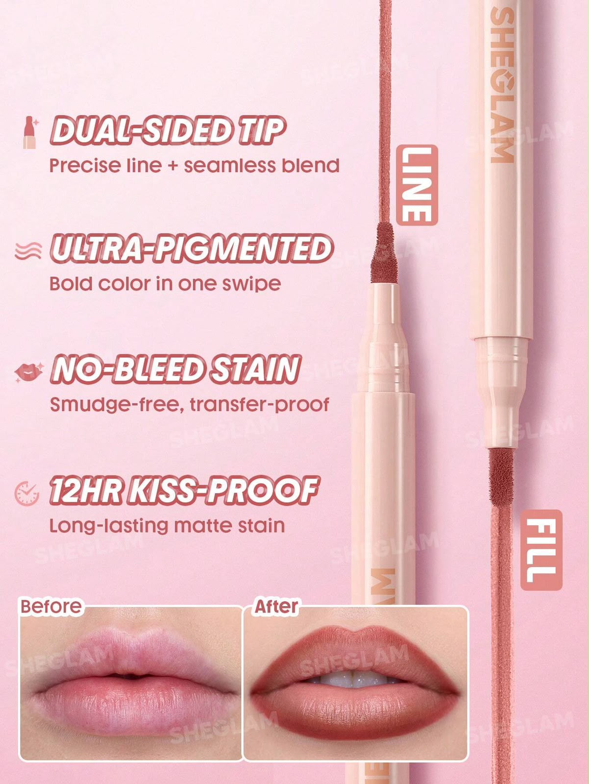 SHEGLAM True Stain Liquid Lip Liner-012 Bare Blush - Image 3