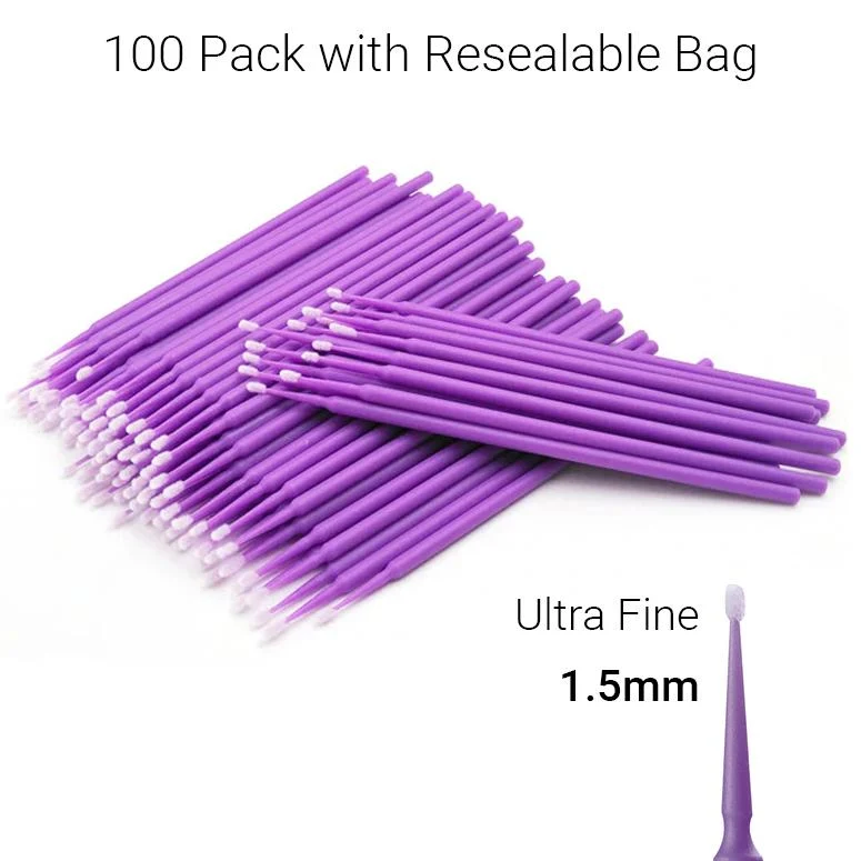 Disposable Plastic Stem Button Long Head Micro Brush | Purple | 100pcs - Image 2